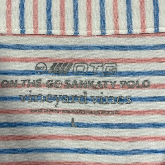 Vineyard‎ Vines On-The-Go Sankaty Polo Mens Large Blue Pink Striped Short Sleeve - Picture 3 of 9